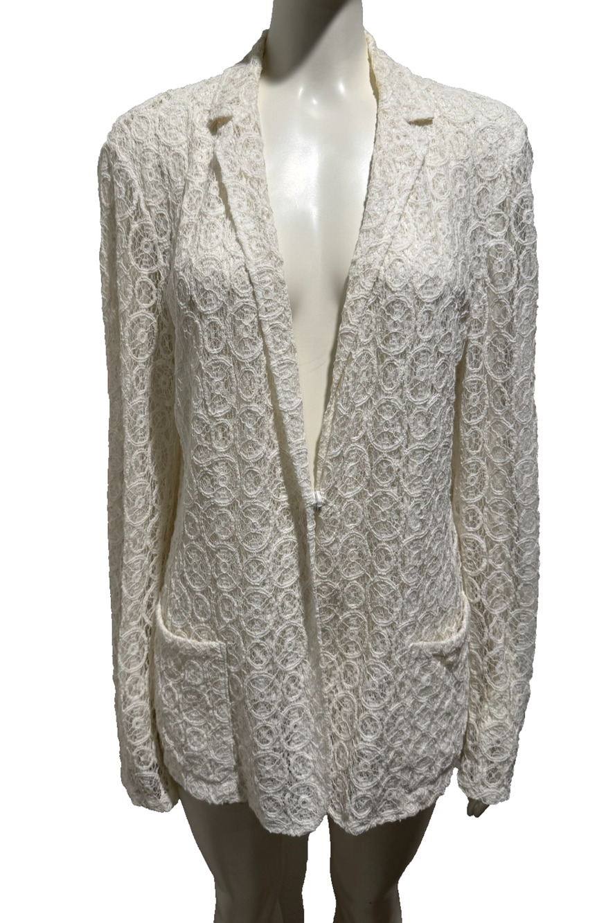 Vtg White Lace Jacket Single Button Tahari Sz 14 Romantic Wedding Sheer Fairy